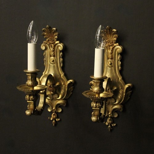 English Pair Of Bronze Antique Wall Sconces