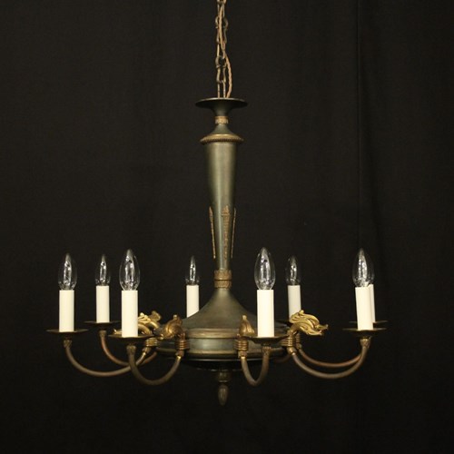 French Empire Gilded Brass 8 Light Chandelier