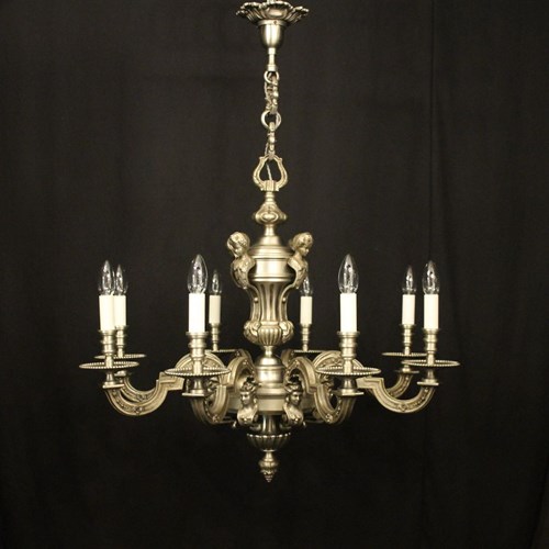 French Silver Bronze 8 Light Antique Chandelier