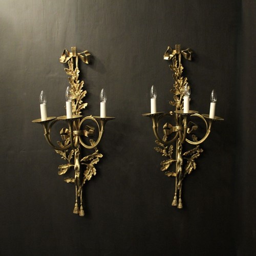 French Large Pair Of Triple Arm Wall Lights