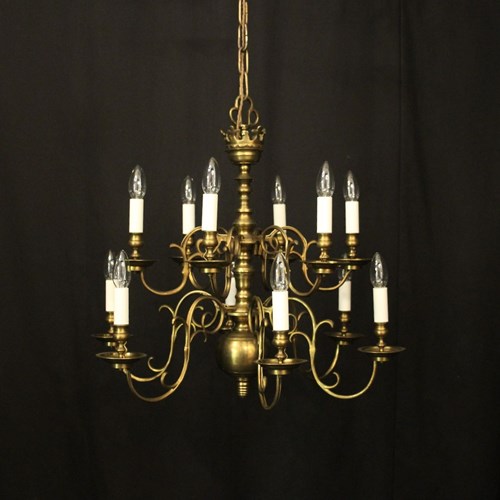 English 19Th Century Brass 12 Light Antique Chandelier