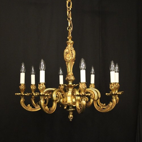 French Gilded Bronze 8 Light Antique Chandelier