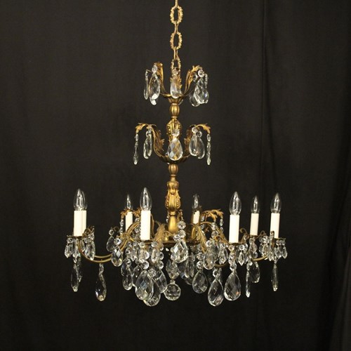 French Gilded 8 Light Antique Chandelier
