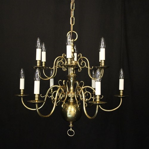 English Brass 12 Light Antique Chandelier