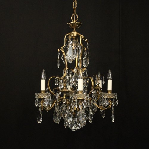 French Gilded 7 Light Antique Crystal Chandelier