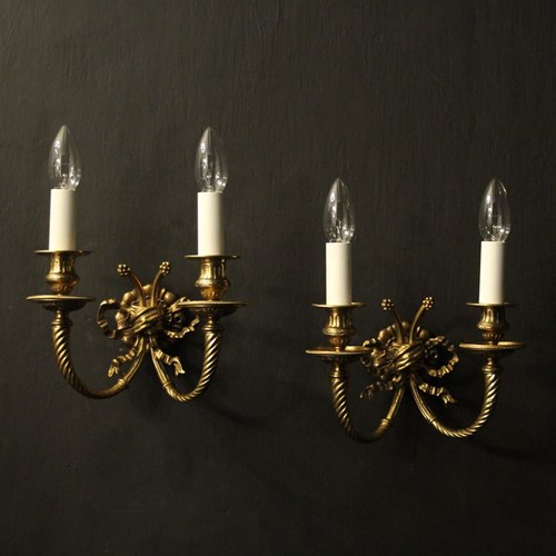 French Pair Of Gilded Brass Wall Lights