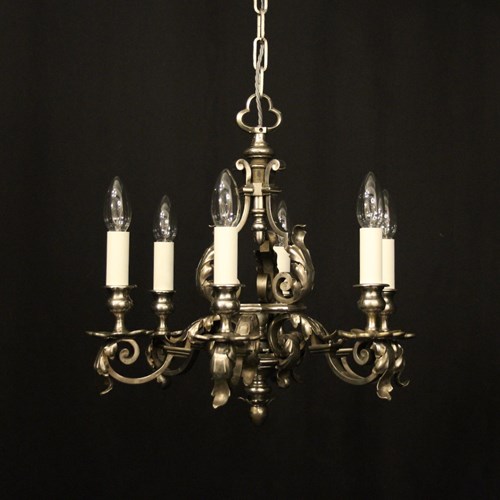English Silver Bronze 6 Light Antique Chandelier