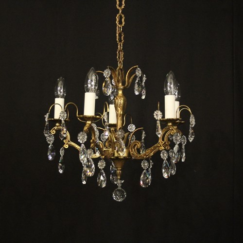 French Gilded & Crystal 5 Light Chandelier
