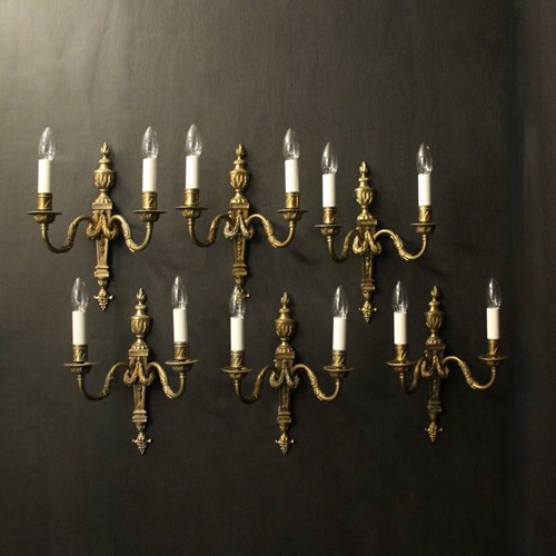 French Set Of 6 Gilded Twin Arm Wall Lights