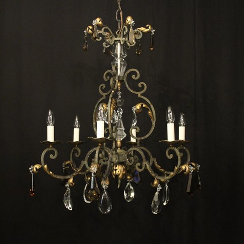 French Wrought Iron Polychrome Chandelier