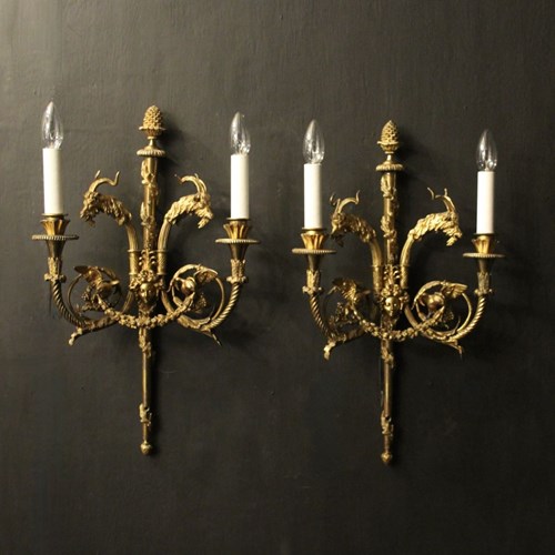 French 19Th C Bronze Antique Wall Sconces