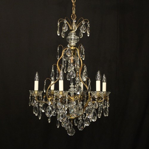 French Gilded 7 Light Antique Crystal Chandelier