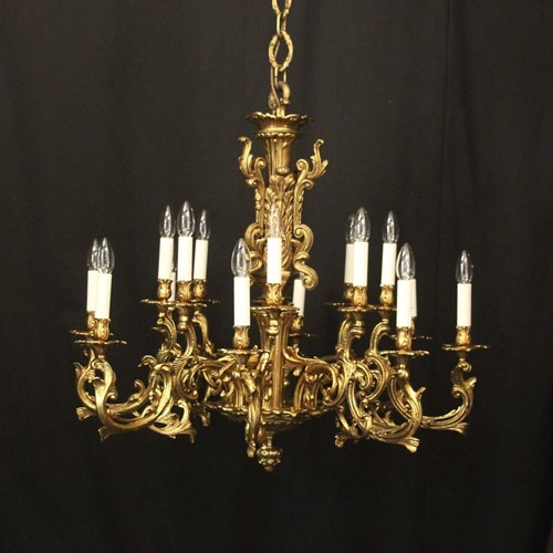 French Large Gilded Bronze 16 Light Chandelier