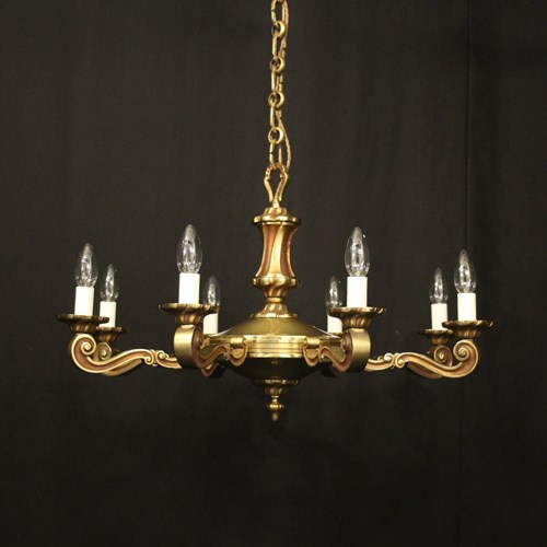 French Gilded Brass 8 Light Chandelier