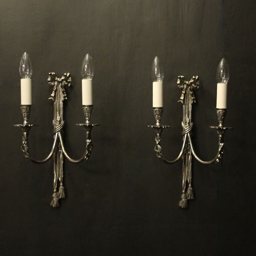French Silver Gilded Twin Arm Wall Lights