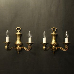 French Pair Of Gilded Brass Twin Ar...