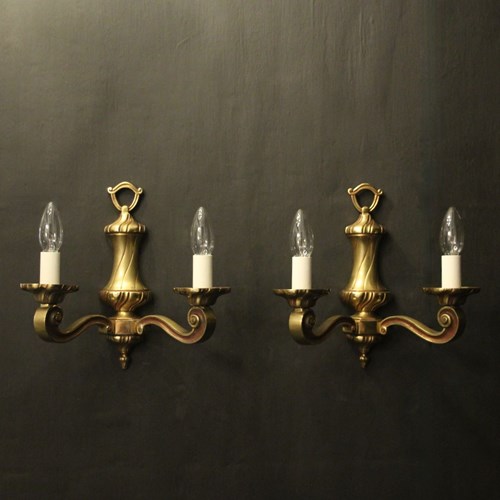French Pair Of Gilded Brass Twin Arm Wall Lights