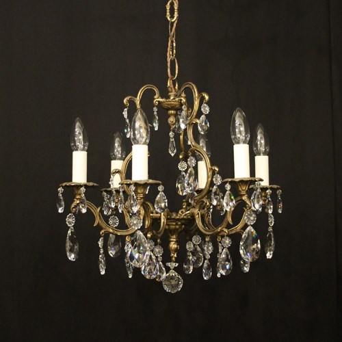 French Gilded & Crystal 6 Light Chandelier