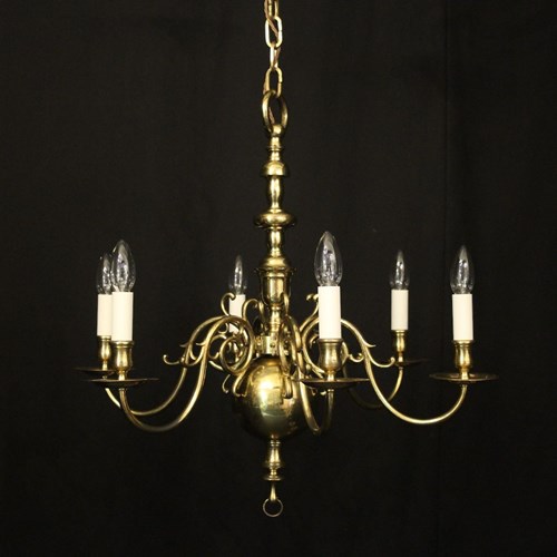 English Brass 6 Light Antique Chandelier