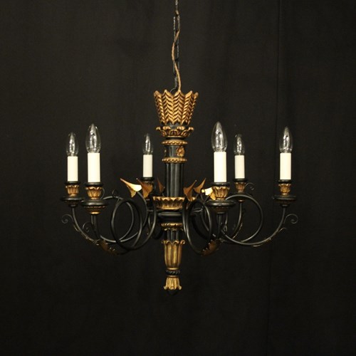 Italian Ebonised & Giltwood 6 Light Chandelier
