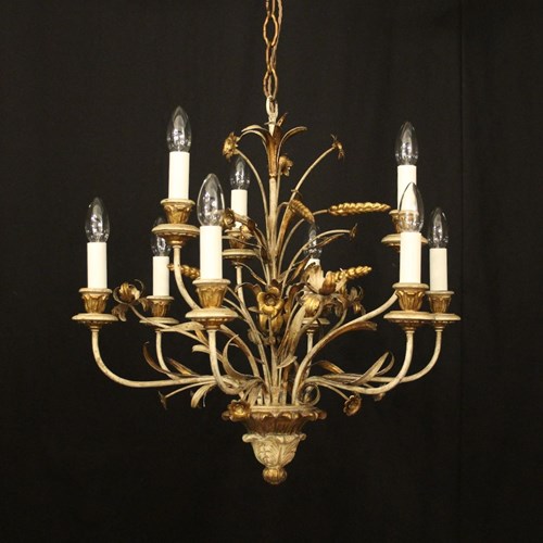 French 9 Light Polychrome Antique Chandelier