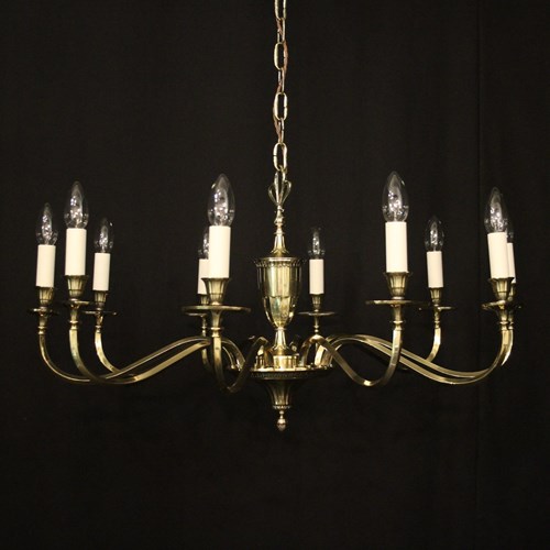 English Brass 10 Light Antique Chandelier