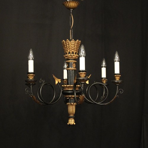 Italian Ebonised & Giltwood 6 Light Chandelier