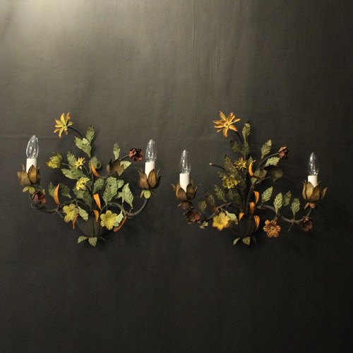 French Pair Of Toleware Floral Wall Lights