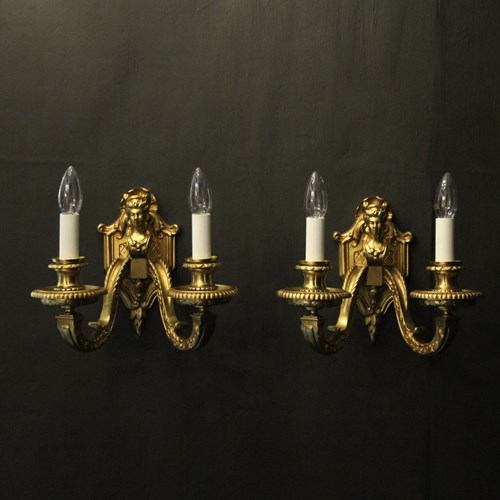 French Pair Of Gilded Bronze Antique Wall Lights
