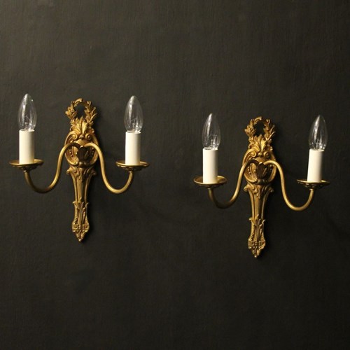 French Pair Of Gilded Bronze Antique Wall Lights