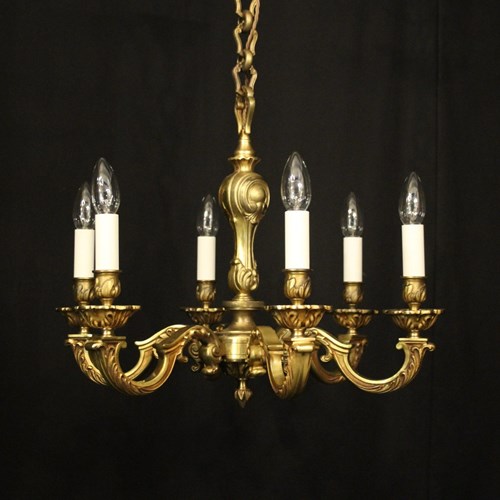 French Gilded Bronze 6 Light Antique Chandelier