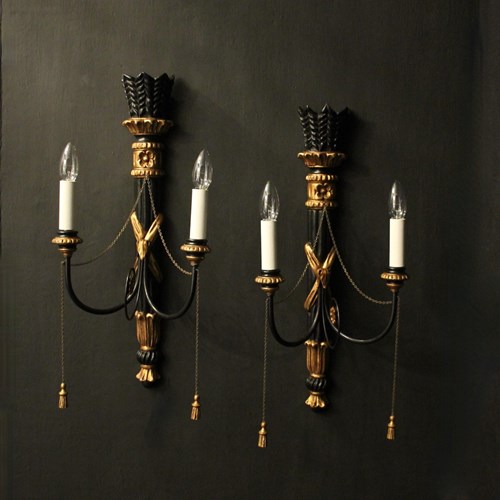 Italian Ebonised & Giltwood Wall Lights