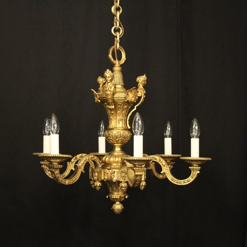 French Gilded Bronze 6 Light Antique Chandelier