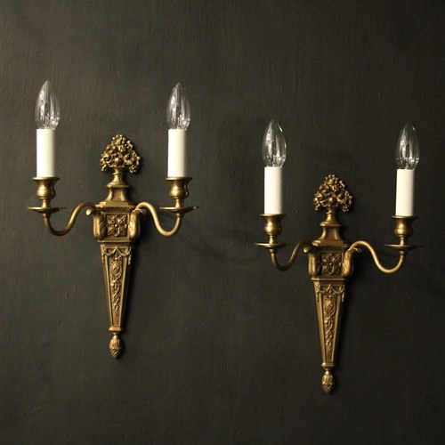 French Pair Of Gilded Bronze Antique Wall Lights