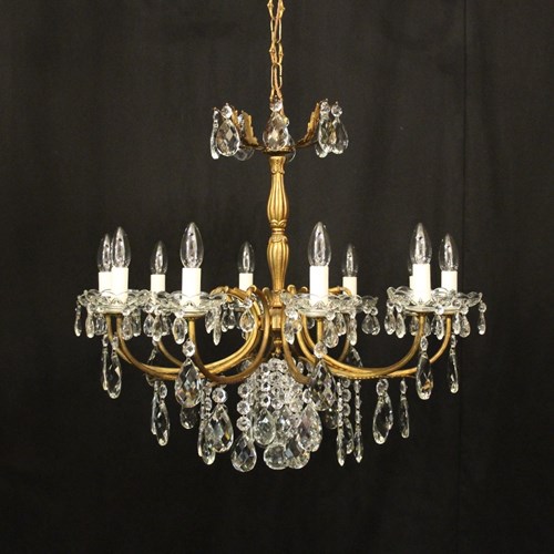 French 10 Light Gilded Brass Antique Chandelier
