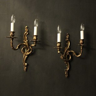 French Pair Of Gilded Brass Wall Li...
