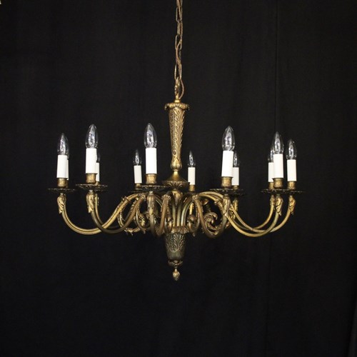 French Gilded Bronze 12 Light Antique Chandelier