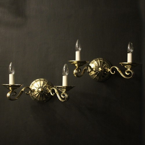 English Pair Of Brass Antique Wall Lights