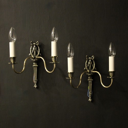 French Pair Brass Twin Arm Wall Lights