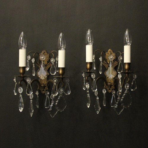 French Gilded Twin Arm Antique Wall Lights