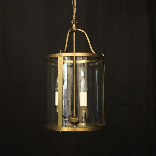 English Convex Gilded Triple Light Hall Lantern