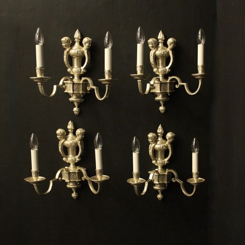 English Silver Plated Cherub Antique Wall Lights
