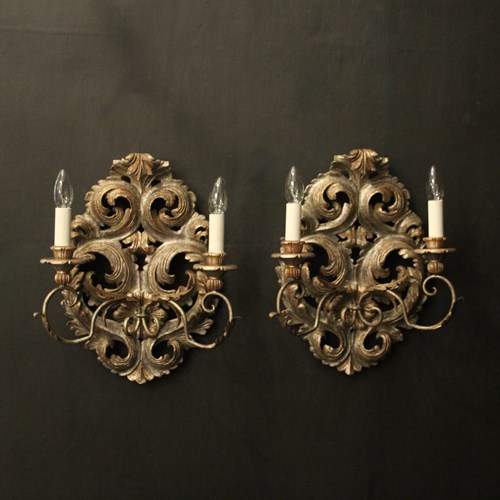 Florentine Silver Giltwood Antique Wall Lights
