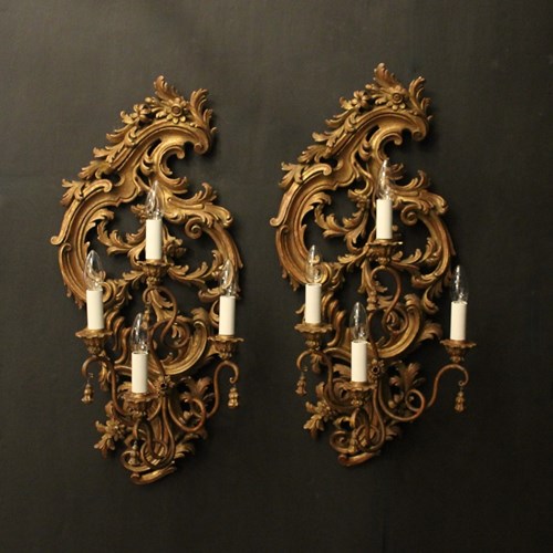 Florentine Pair Giltwood Antique Wall Lights