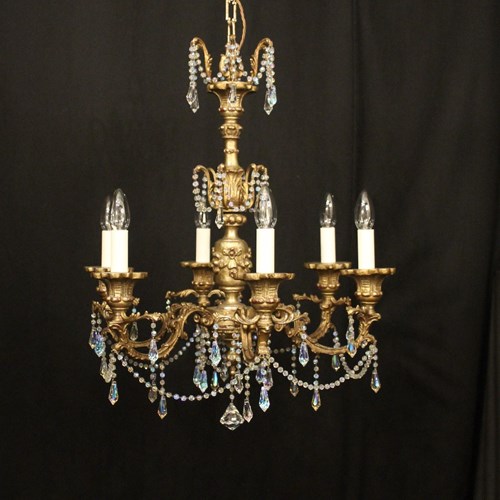 French Gilded 6 Light Swarovski Chandelier