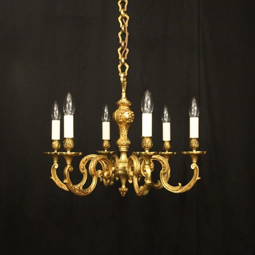French Gilded Bronze 6 Light Antique Chandelier