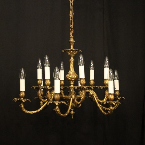 French Gilded Brass 12 Light Chandelier