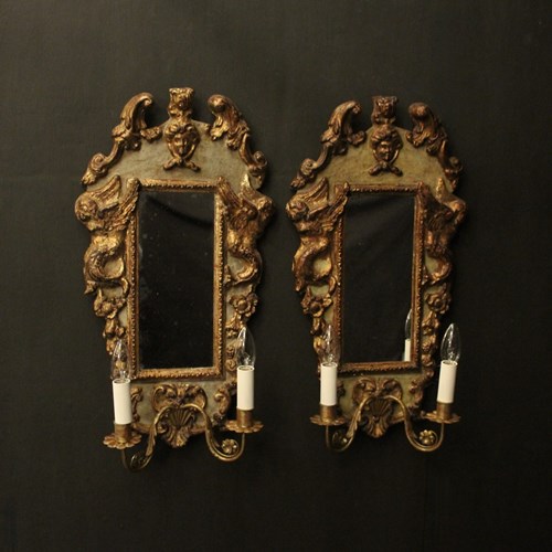 Florentine Pair Of Giltwood Antique Girandoles