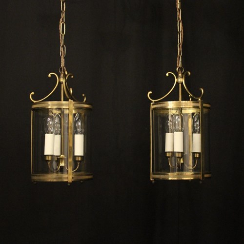 French Pair Of Gilded Convex Antique Lanterns