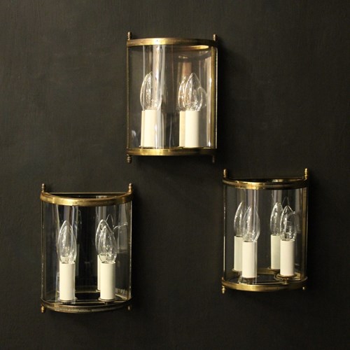 French Set Of Three Gilded Convex Half Lanterns